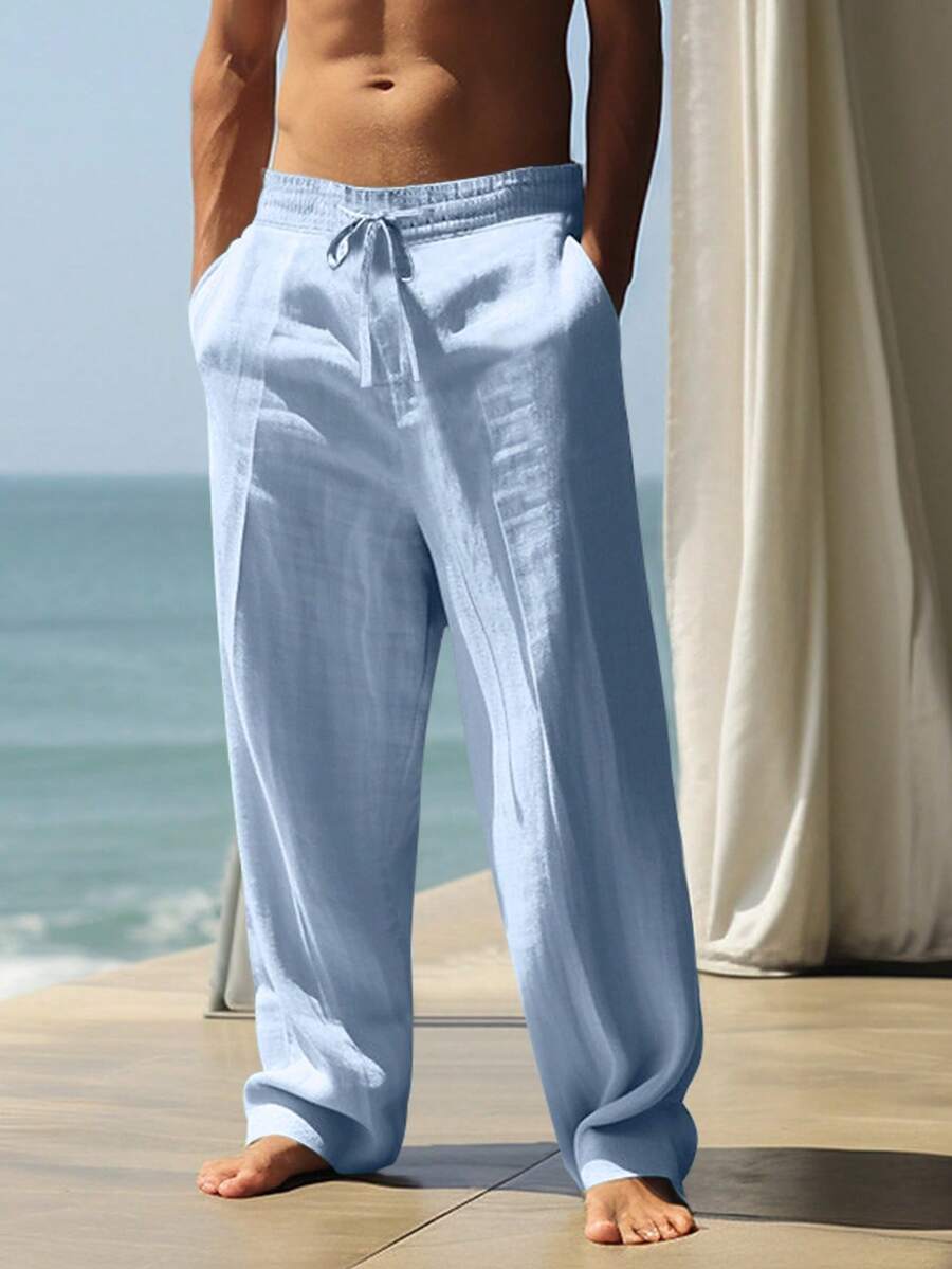 Pantalones largos casuales de lino para hombre, finos y transpirables