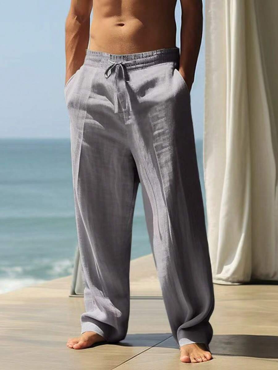 Pantalones largos casuales de lino para hombre, finos y transpirables