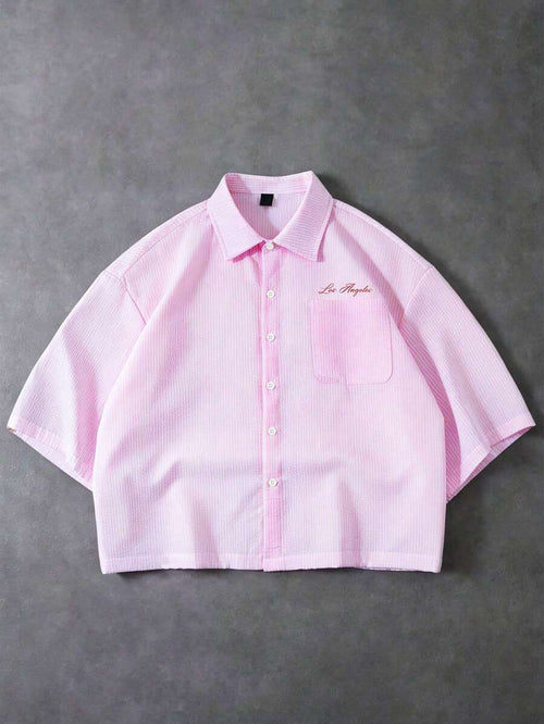 Camisa de manga corta de unicolor con estampado casual de verano para hombre